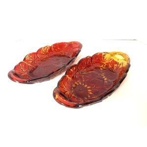 2 Vintage Indiana Glass Ruby Depression Glass Lily Pons Oval Relish Candy Dish